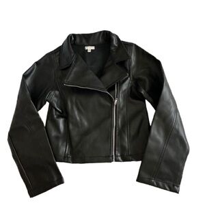 Tahari Girl' 8 Classic Stylish Black Zip Up Cropped Collared Faux Leather Jacket